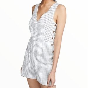 CLUB MONACO White & Navy Blue Windowpane Sleeveless V Neckline Romper